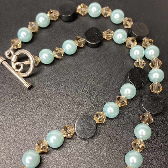 Dalmatian Jasper necklace Swarovski crystal glass pearl - Picture 5 of 5